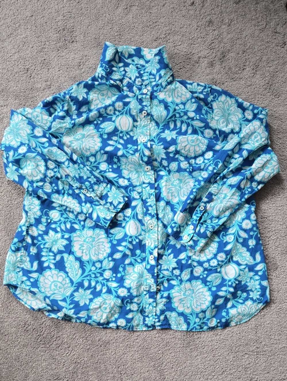 Size 2X Talbots Blue Floral Button-Down Shirt